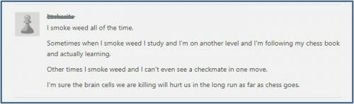 reddit user negative review on playing chess while high on cannabis